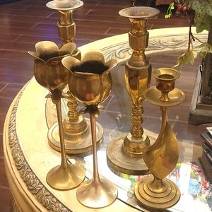 5 brass candle stands